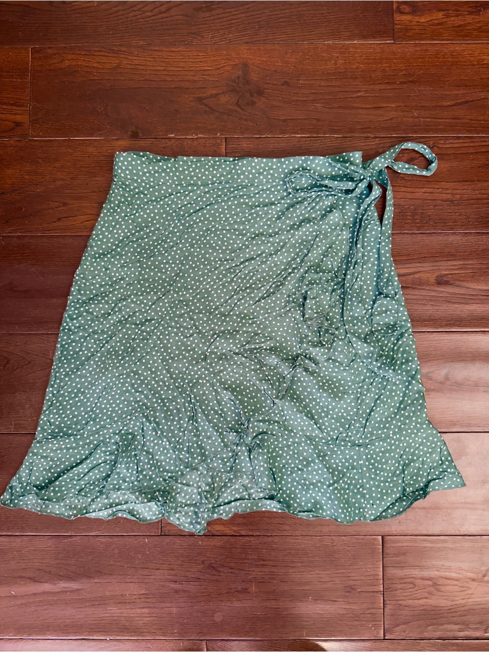 Sage Green White Polka Dot Ruffle Wrap Mini Skirt